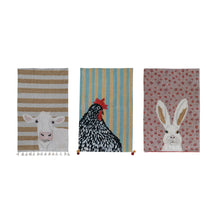 Cotton & Linen Printed Tea Towel with Pom Poms/Tassels, 3 Styles ©