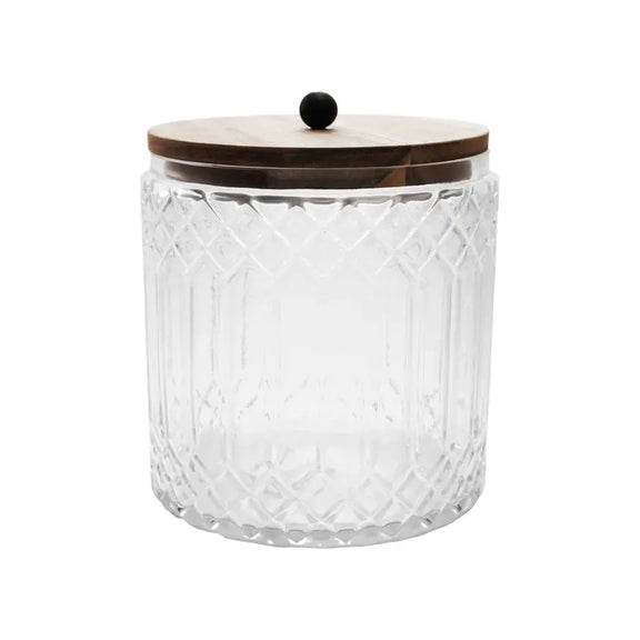 Cut Glass Jar with Acacia Wood Lid, Natural Greenhouse Home