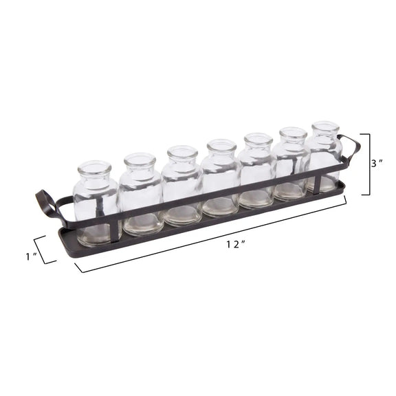 Decorative Glass Bottles on Rectangle Metal Tray w/ Handles Greenhouse Home