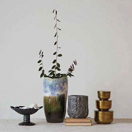 Decorative Grey Terra-cotta Planter with Embossed Pattern, [product_price]- Greenhouse Home