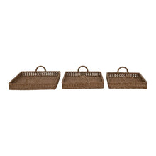 Decorative Hand-Woven Square Rattan Trays with Handles, Natural - Greenhouse Home