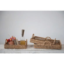 Decorative Hand-Woven Square Rattan Trays with Handles, Natural - Greenhouse Home