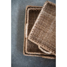 Decorative Hand-Woven Square Rattan Trays with Handles, Natural - Greenhouse Home