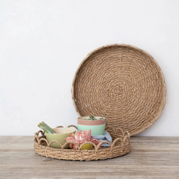 Decorative Woven Seagrass Scalloped Tray Greenhouse Home
