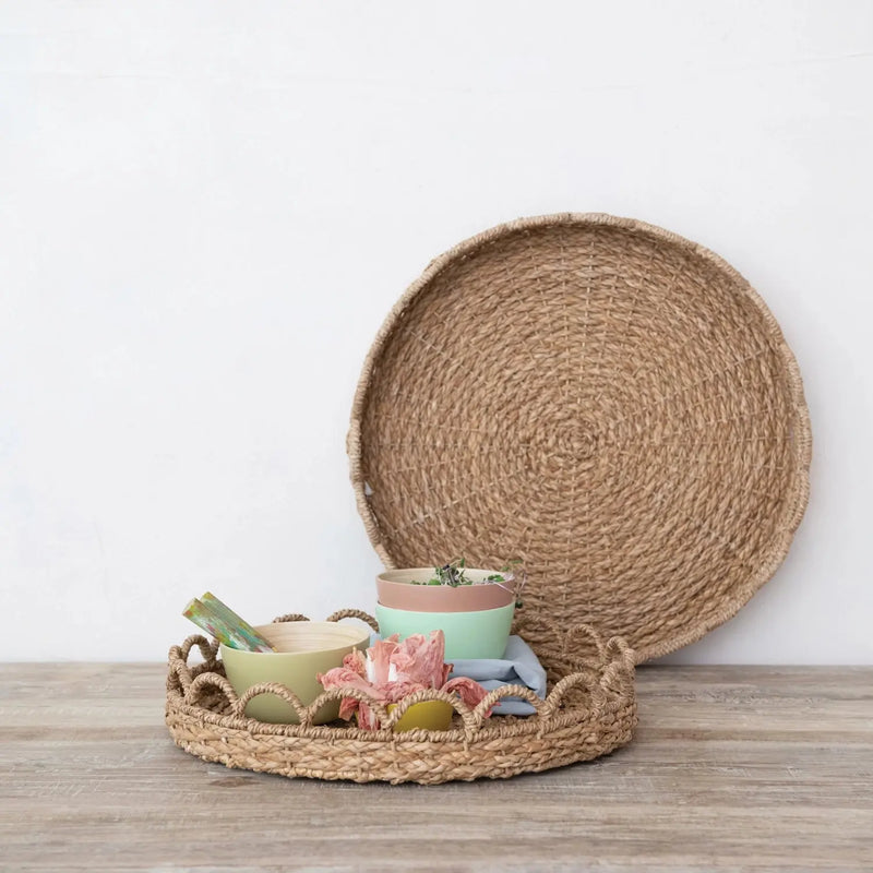 Decorative Woven Seagrass Scalloped Tray Greenhouse Home