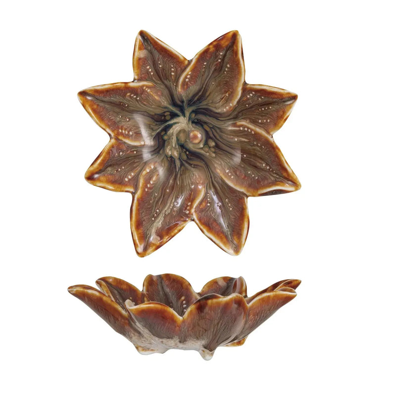 Earthtone Floral Stoneware Dish Greenhouse Home