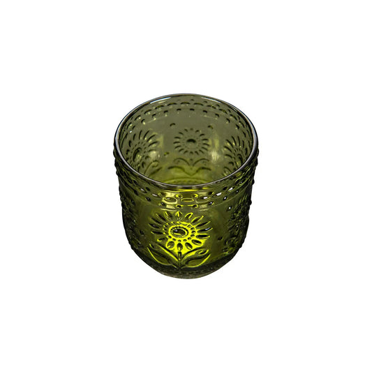 Embossed Floral Drinking Glass, Green, [product_price]- Greenhouse Home