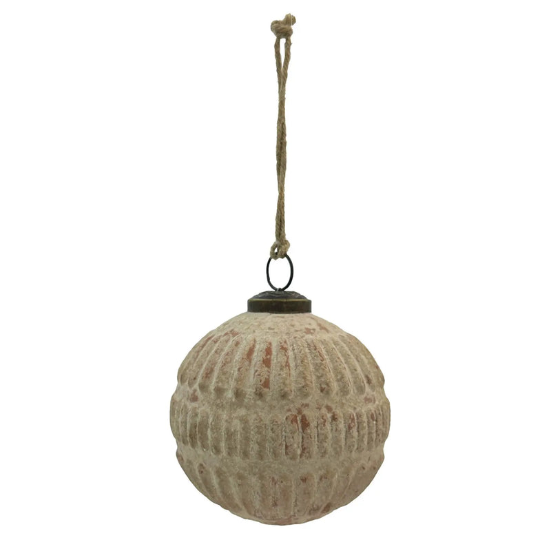 Embossed Glass Ball Ornament, Distressed Frosted Finish