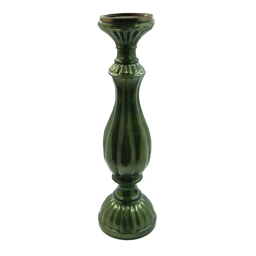 Embossed Mercury Glass Candle Holder, Green (Holds 3" Pillar) Greenhouse Home