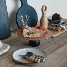 Enameled Mango Wood Pedestal w/ Metal Base, Brown & Black Bloomingville