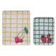 Enameled Metal Trays w/ Grid Pattern, Cherries/Strawberries & Gold Edges, Set of 2 ©
