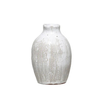 Terra-cotta Vase w/Engraved Lines, White - Greenhouse Home
