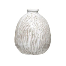 Terra-cotta Vase w/Engraved Lines, White - Greenhouse Home
