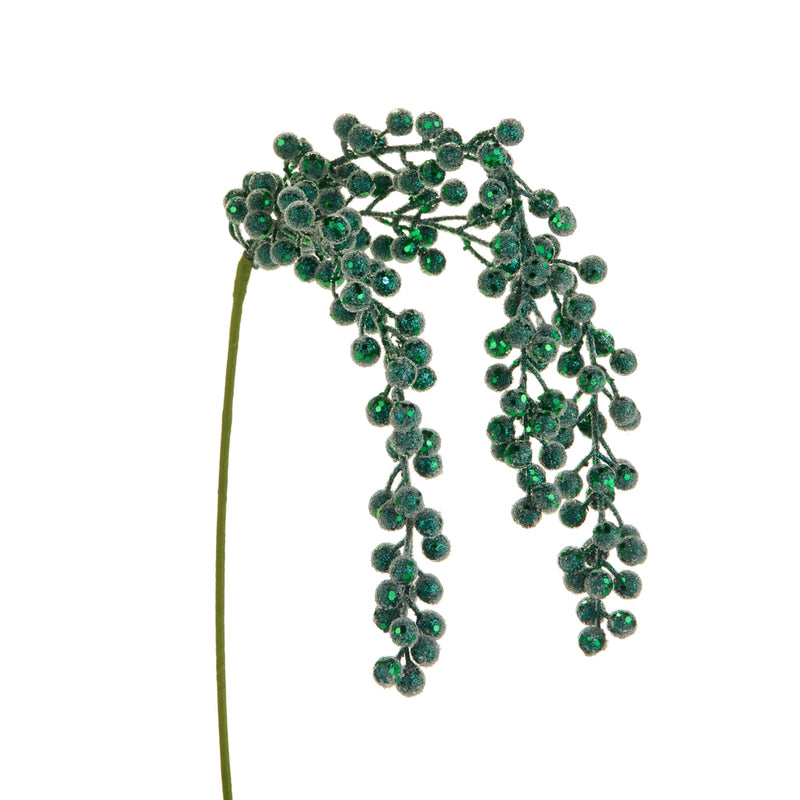 Green Glitter Hanging Berry Spray