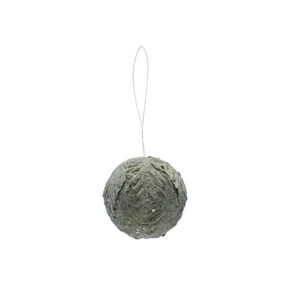 Foam & Fabric Leaves Ball Ornament with Glitter, Ice Finish, Green