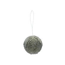 Foam & Fabric Leaves Ball Ornament with Glitter, Ice Finish, Green