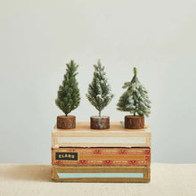 Faux Fir Tree w/ Wood Base, Snow Greenhouse Home