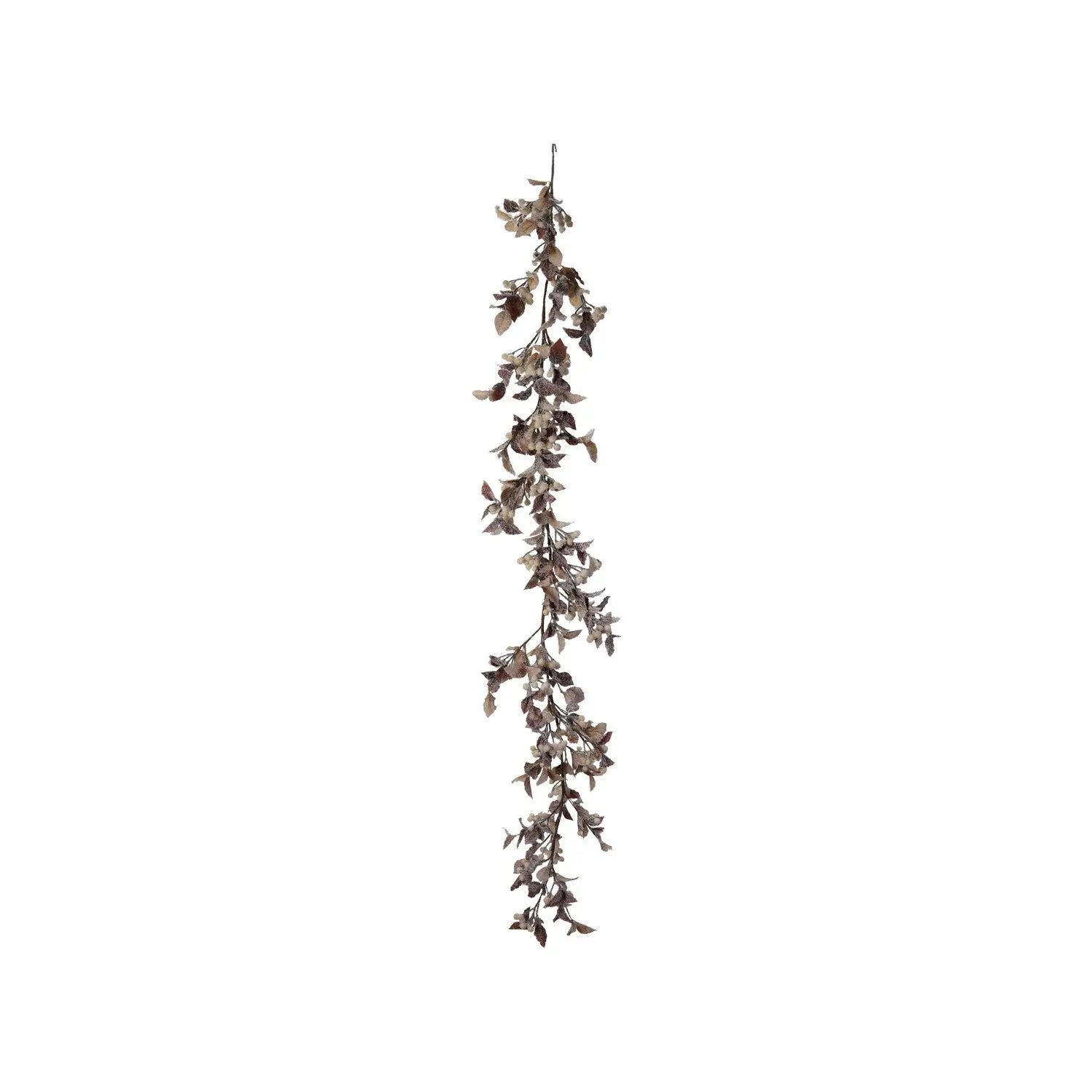 Faux Garland with Berries, Snow Finish, Brown & Cream Color