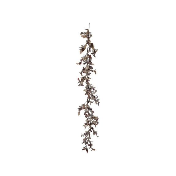 Faux Garland with Berries, Snow Finish, Brown & Cream Color