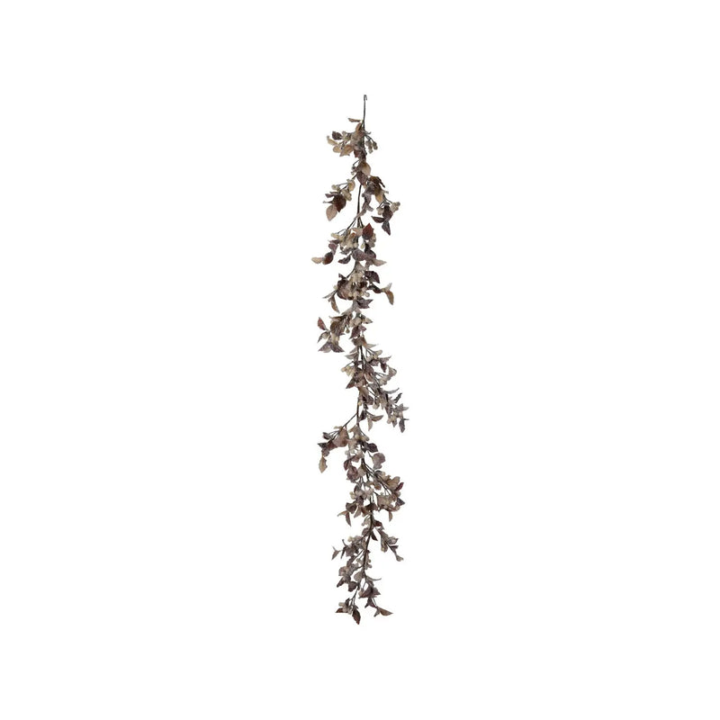 Faux Garland with Berries, Snow Finish, Brown & Cream Color