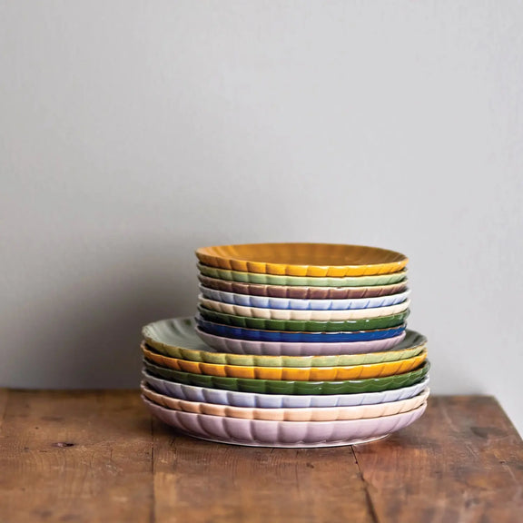 Fluted Stoneware Plate with Reactive Glaze Greenhouse Home