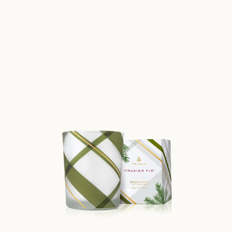 Frasier Fir Frosted Plaid Votive Candle, [product_price]- Greenhouse Home