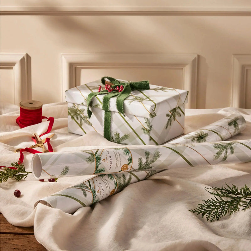Frasier Fir Frosted Plaid Wrapping Paper Thymes