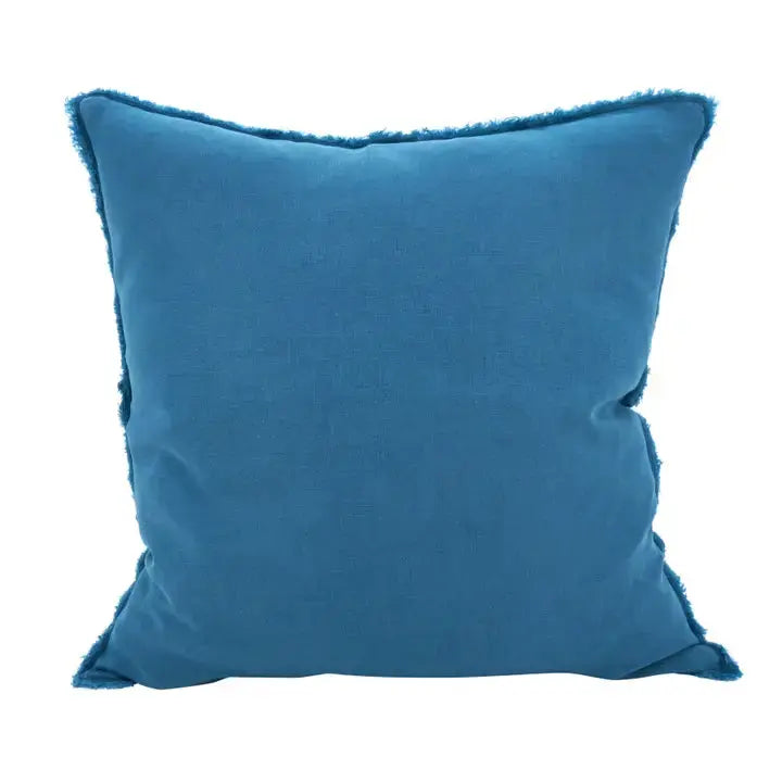 Fringed Linen Pillow, Navy Blue Saro Lifestyle