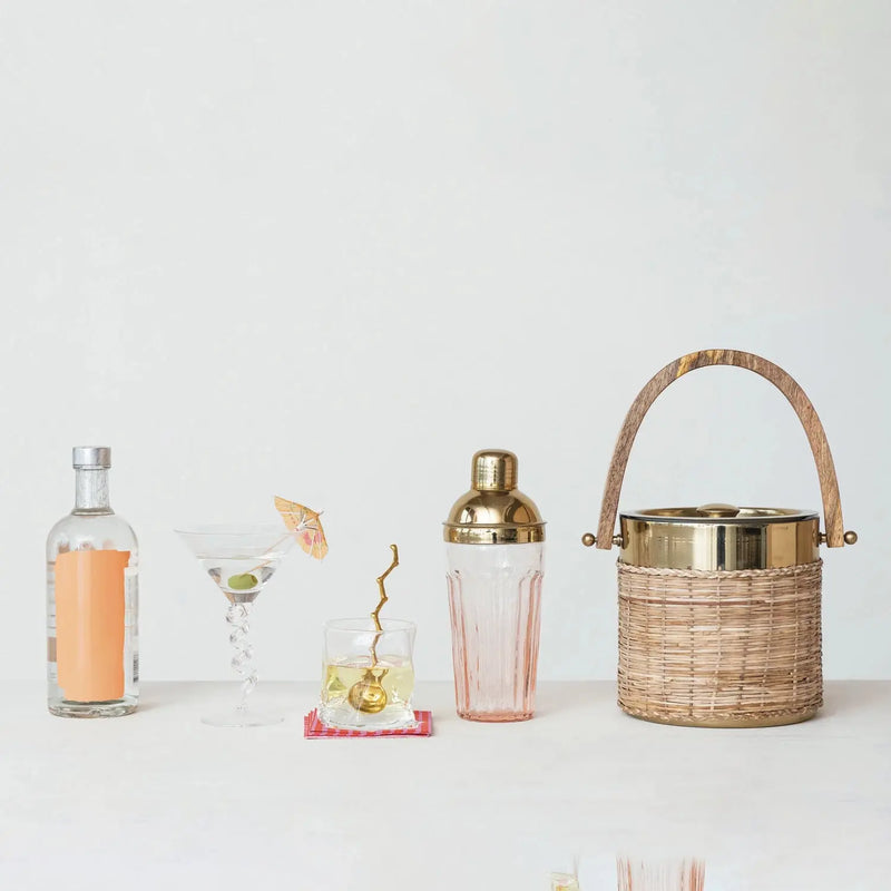 Glass Cocktail Shaker with Stainless Steel Top, Pink + Gold Finish Greenhouse Home