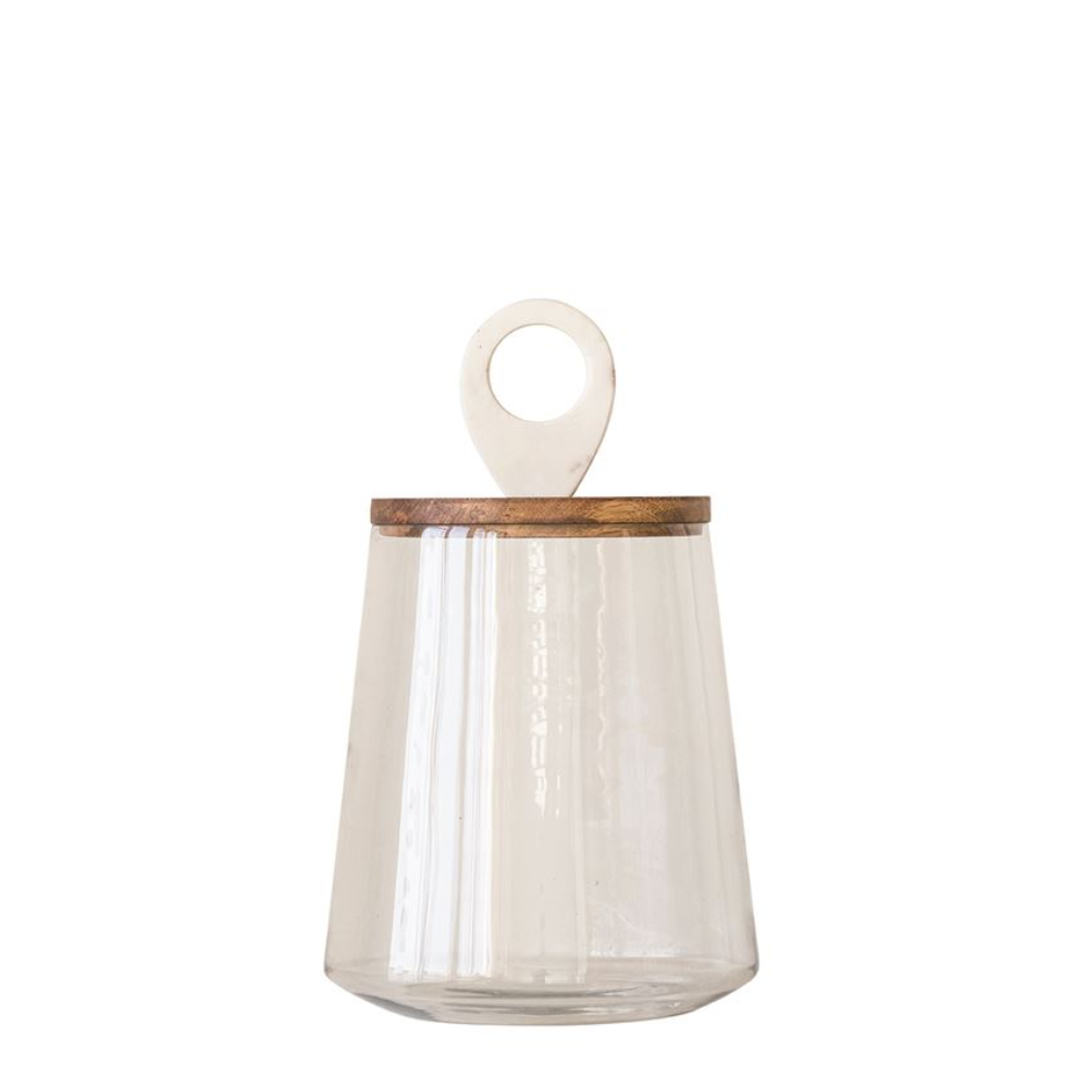 Glass Jar with Mango Wood + Marble Lid - Greenhouse Home