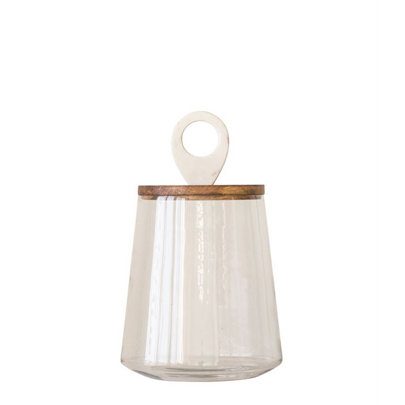 Glass Jar with Mango Wood + Marble Lid - Greenhouse Home