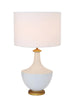 White Ceramic Table Lamp w/Gold Base + Linen Shade - Greenhouse Home