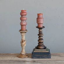 Hand-Carved Mango Wood Pillar Holder, Natural Greenhouse Home