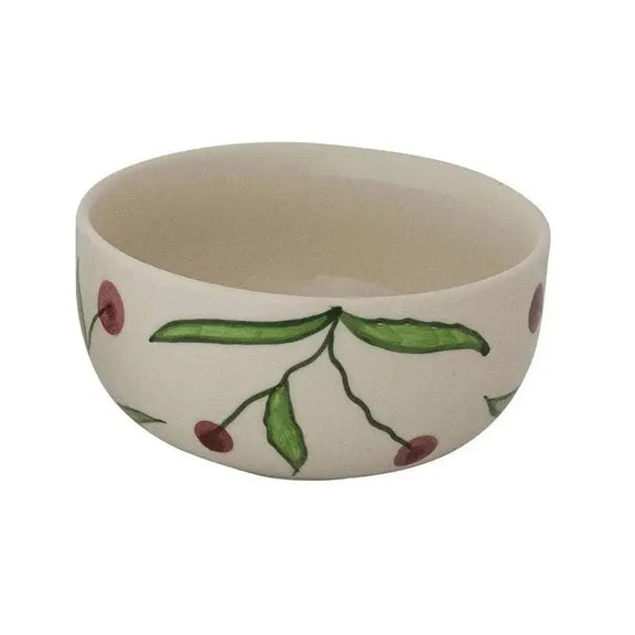 Hand-Painted Stoneware Bowl with Cherries, 2 Colors (Each One Will Vary)