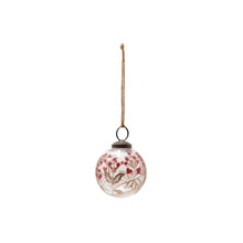 Hand-Painted Etched Glass Ball Ornament with Berry Design