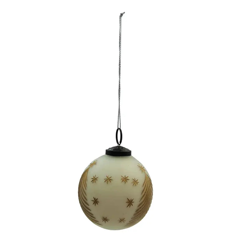 Hand-Painted Glass Ball Ornament with Etched Trees & Stars Greenhouse Home