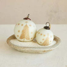 Hand-Painted Glass Ball Ornament with Etched Trees & Stars Greenhouse Home