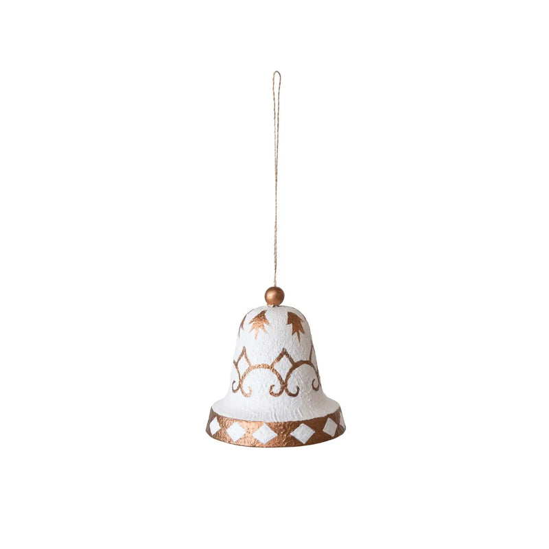 Hand-Painted Plastic Bell Ornament w/ Pattern & Jute Hanger ©