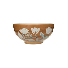 Hand-Painted Stoneware Bowl w/ Wax Relief Flowers Greenhouse Home