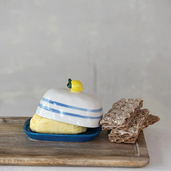 Hand Painted Stoneware Butter Dish Greenhouse Home