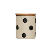 Hand-Painted Stoneware Canister w/ Dots, Bamboo Lid & Linen Texture, [product_price]- Greenhouse Home