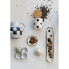 Hand-Painted Stoneware Canister w/ Dots, Bamboo Lid & Linen Texture, [product_price]- Greenhouse Home