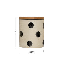 Hand-Painted Stoneware Canister w/ Dots, Bamboo Lid & Linen Texture, [product_price]- Greenhouse Home