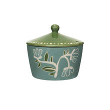 Hand-Painted Stoneware Canister w/ Wax Relief Flowers Greenhouse Home