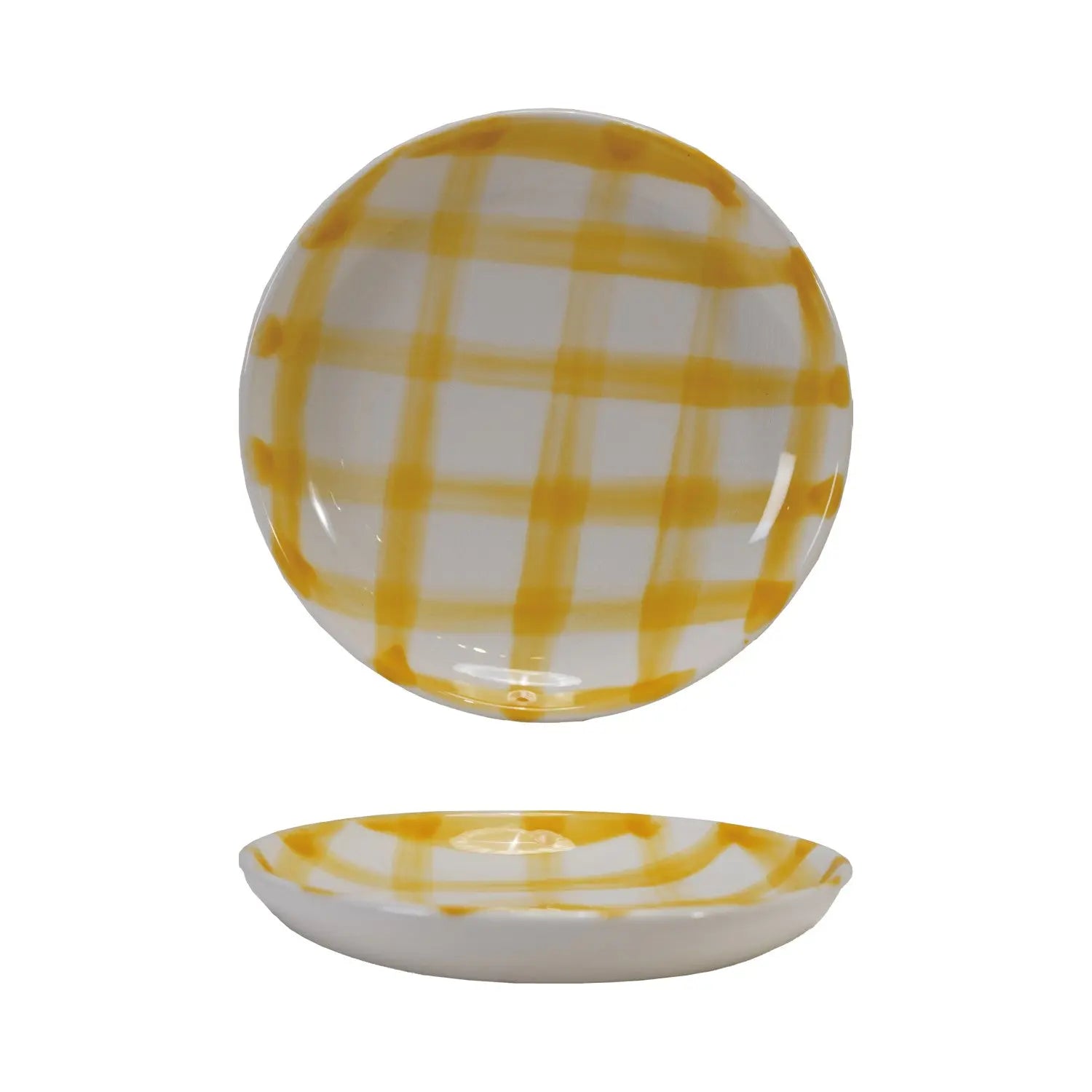 Hand-Painted Stoneware Dish with Grid Pattern (Each Will Vary)