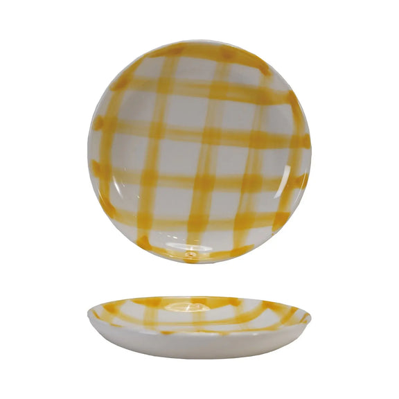 Hand-Painted Stoneware Dish with Grid Pattern (Each Will Vary)