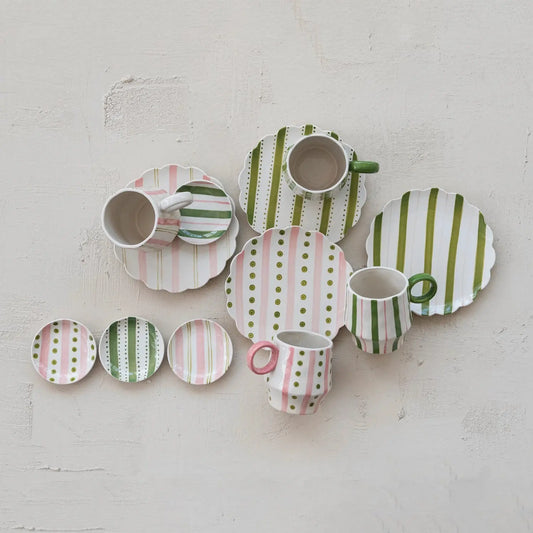 Hand-Painted Stoneware Dish with Striped Pattern Greenhouse Home