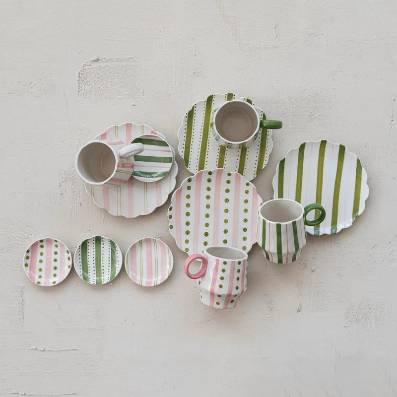 Hand-Painted Stoneware Dish with Striped Pattern Greenhouse Home