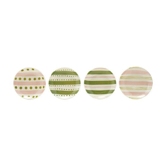 Hand-Painted Stoneware Dish with Striped Pattern, 4 Styles