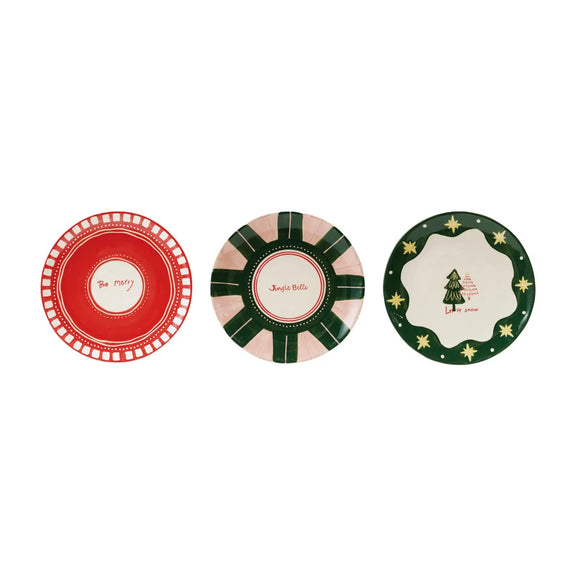 Hand-Painted Stoneware Plate with Holiday Design, 3 Styles